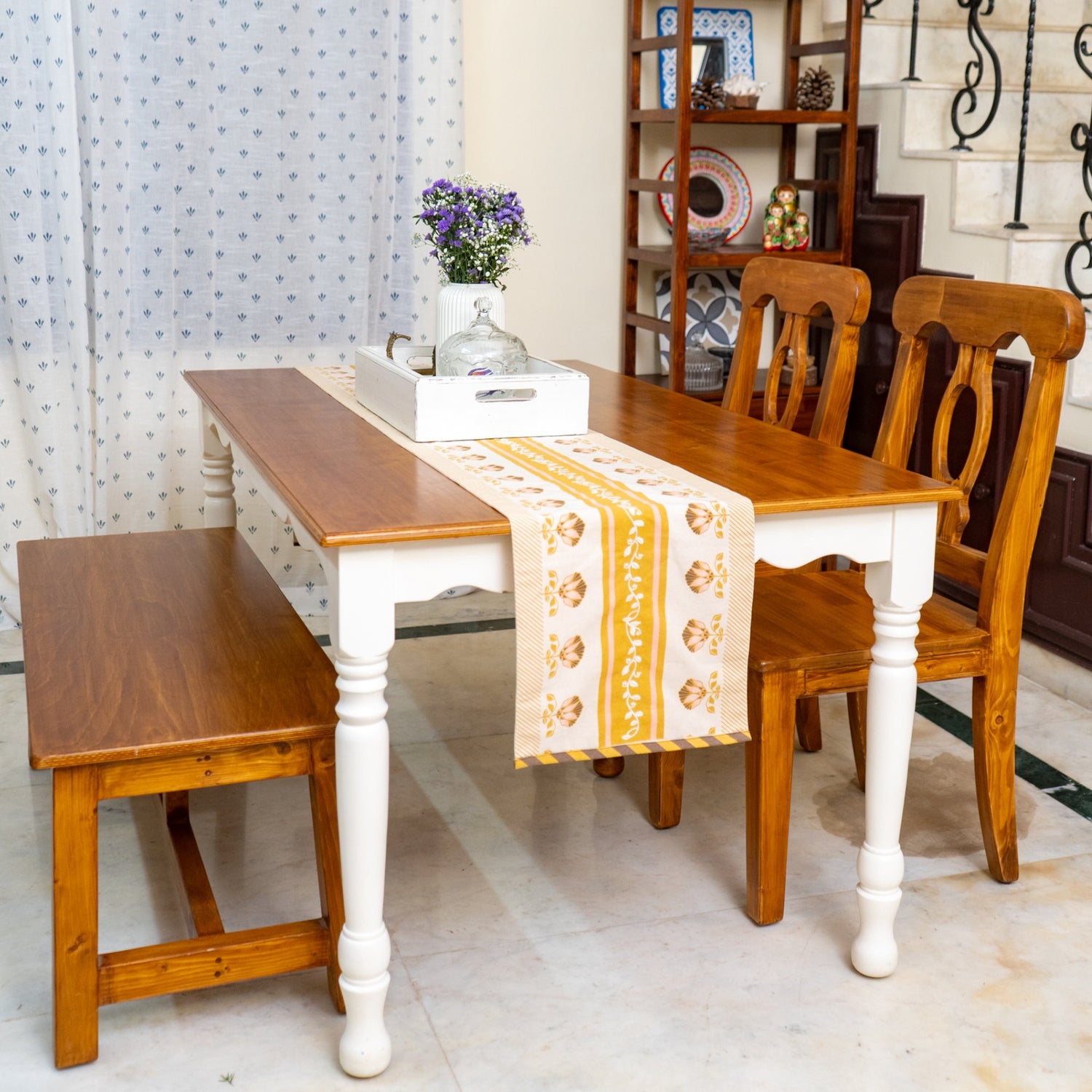 CustHum-dining room collection, wooden dining table and chairs with bench, table top tray 