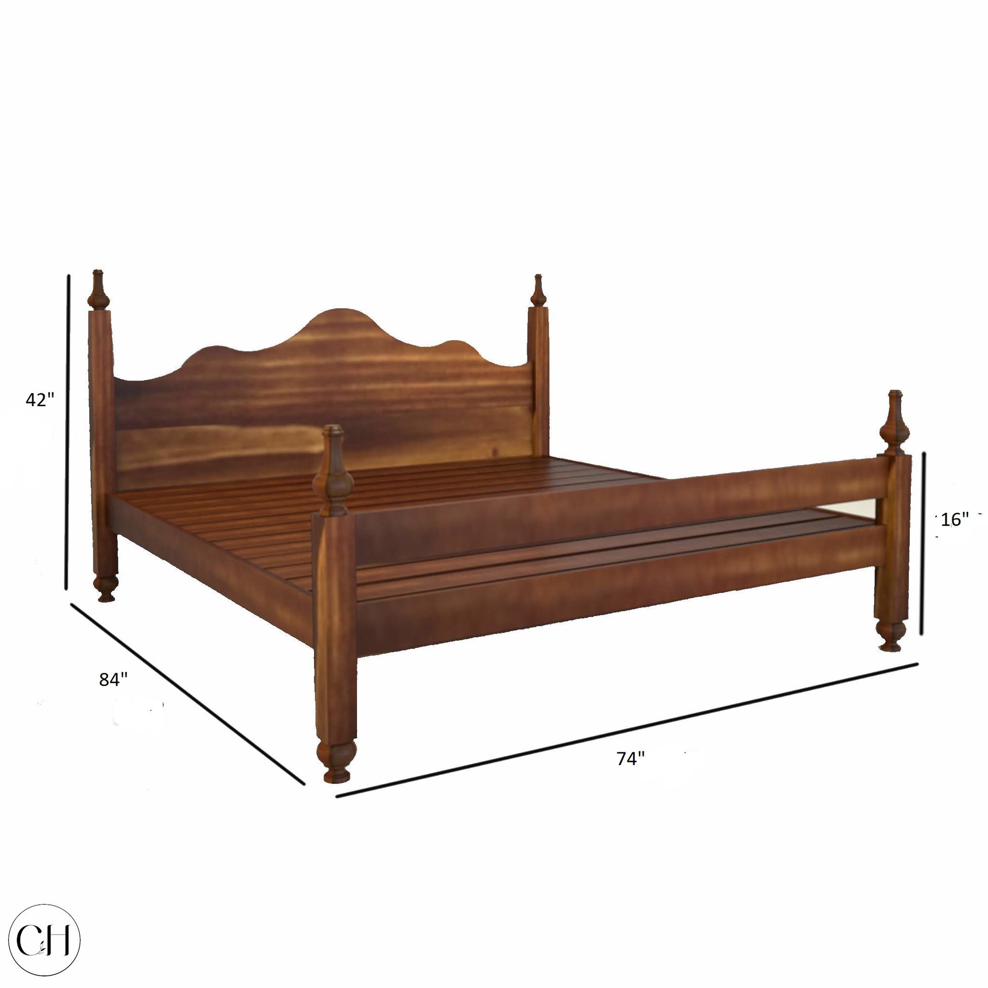 CustHum - Diana - 2D drawing of four-poster bed with arched headboard (king size)