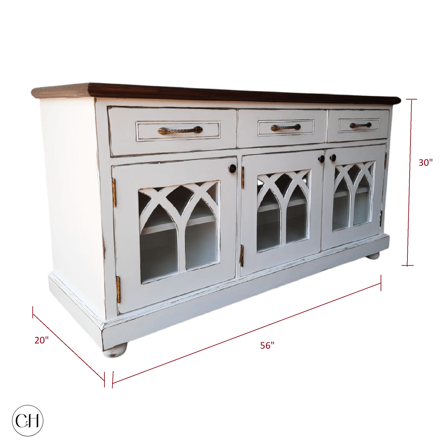 Winterfell - Solid Wood Sideboard with Intricate Door Panels - CustHum