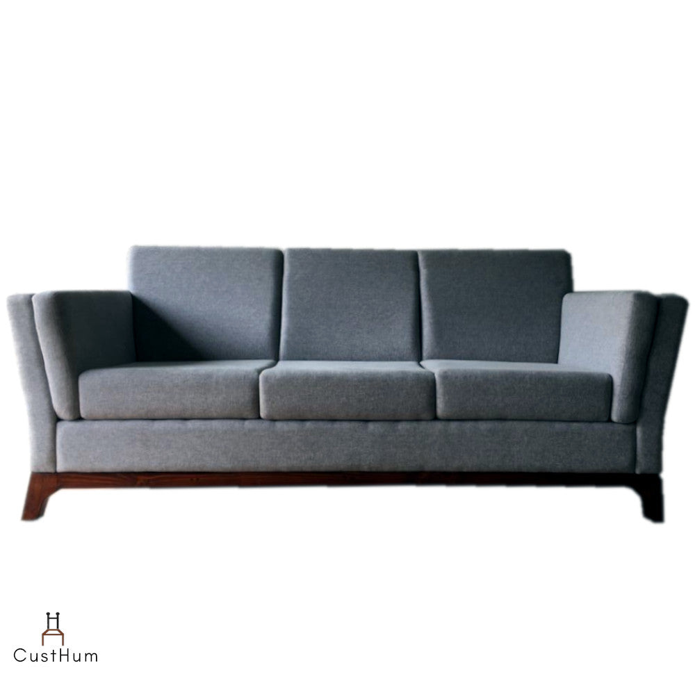 CustHum Aasana, 3-Seater Upholstered Sofa in gray fabric, front view against white background