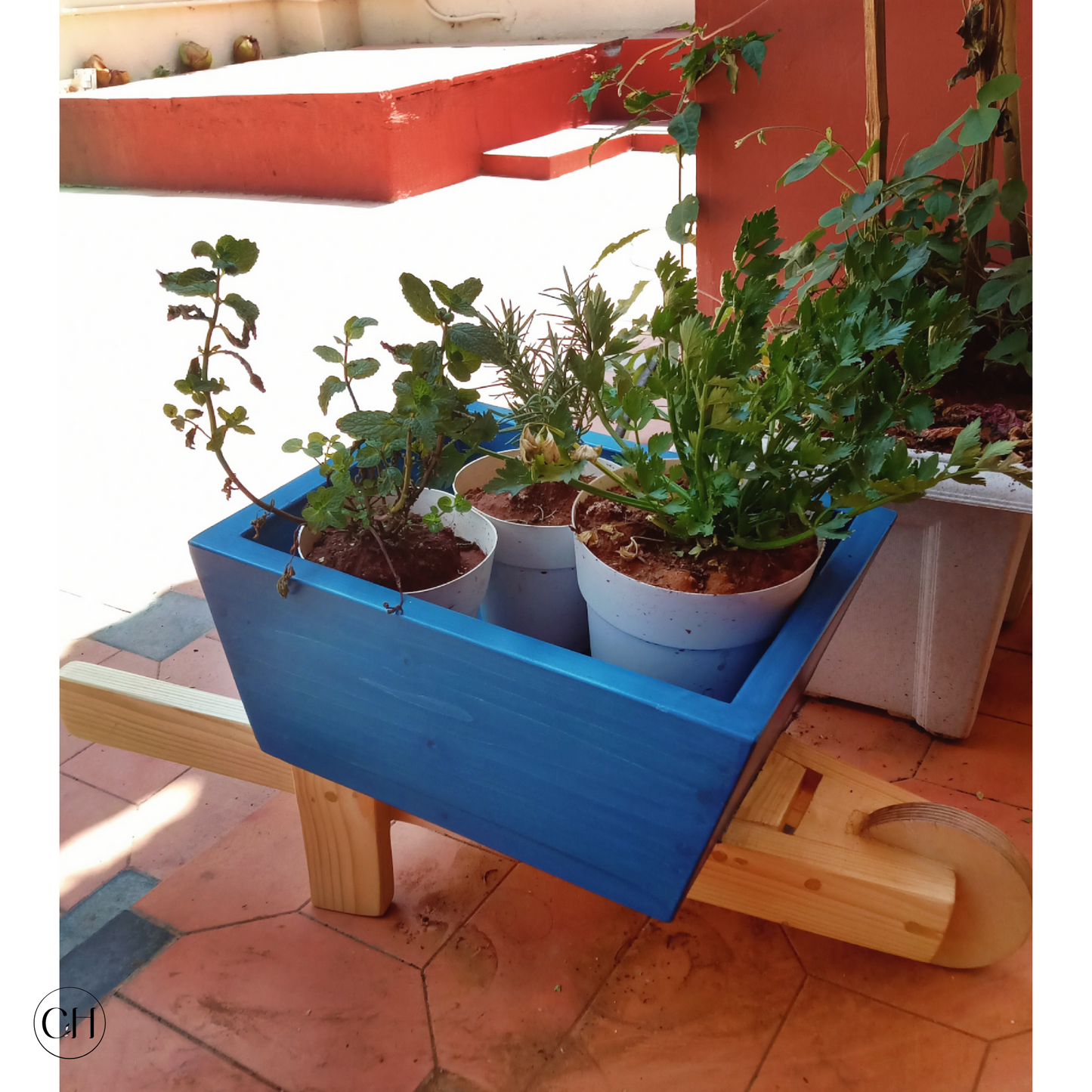 Barry - Small Wheelbarrow-shaped Wooden Planter - CustHum