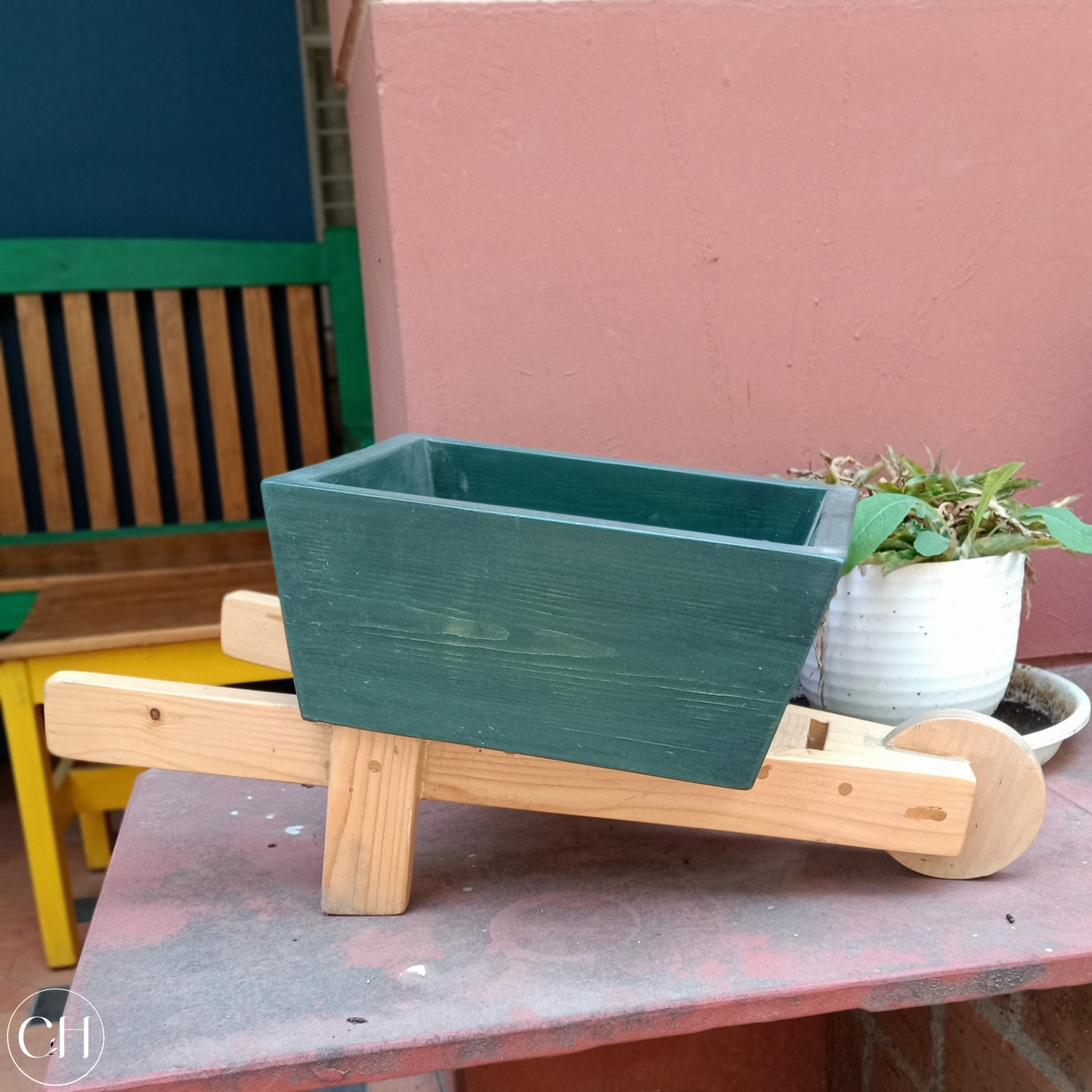 Barry - Small Wheelbarrow-shaped Wooden Planter - CustHum