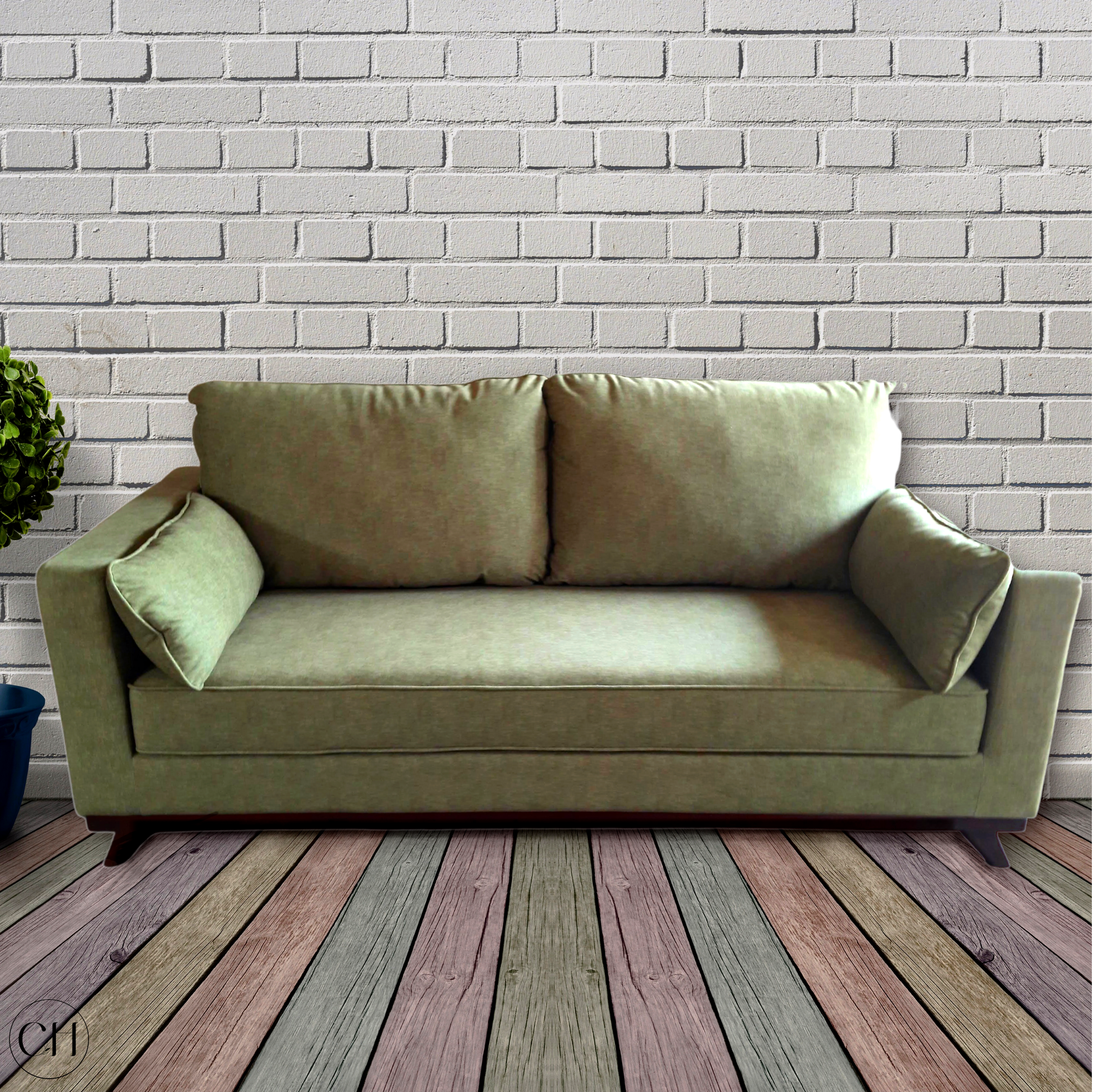 Canterbury - Modern 3-Seater Upholstered Sofa in Sage Green - CustHum