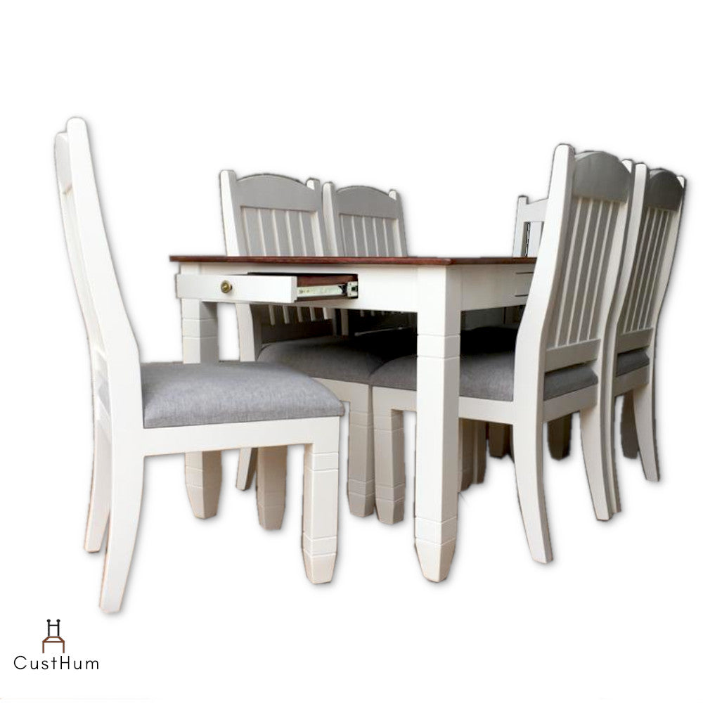 CustHum-Chamonix-farmhouse-style 6 seater dining with cutlery drawers-02