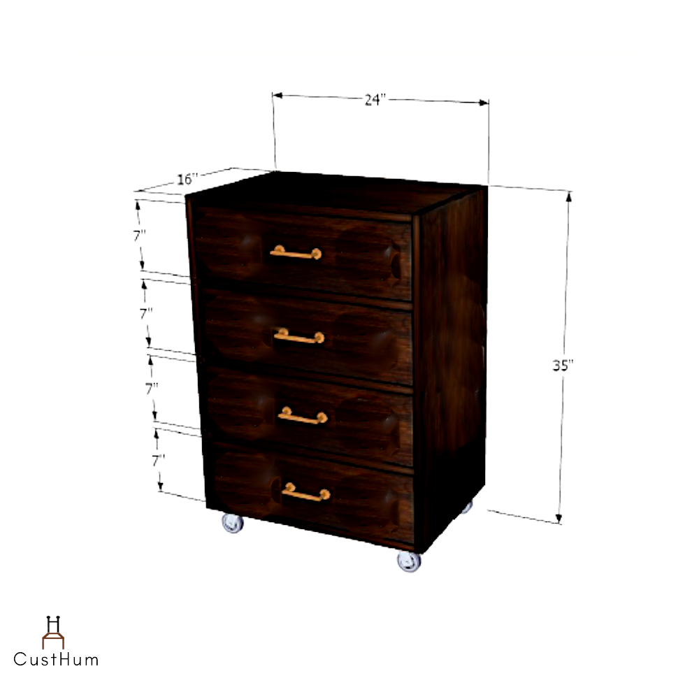 CustHum-Vivara-chest drawers on wheels with 4 large drawers-dimensions