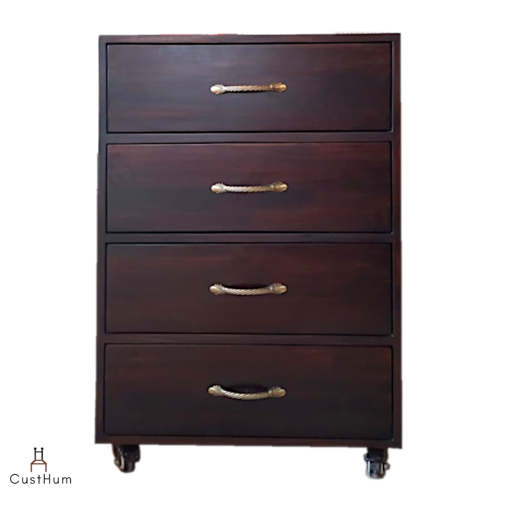 CustHum-Vivara-chest drawers on wheels with 4 large drawers (front view)