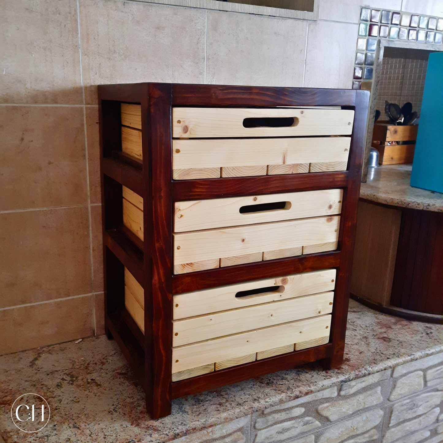 Milan - Wooden Kitchen Storage Unit with In-built Crates - CustHum