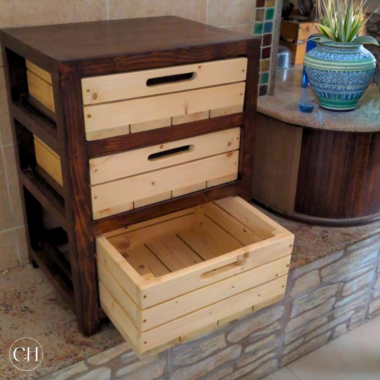 Milan - Wooden Kitchen Storage Unit with In-built Crates - CustHum