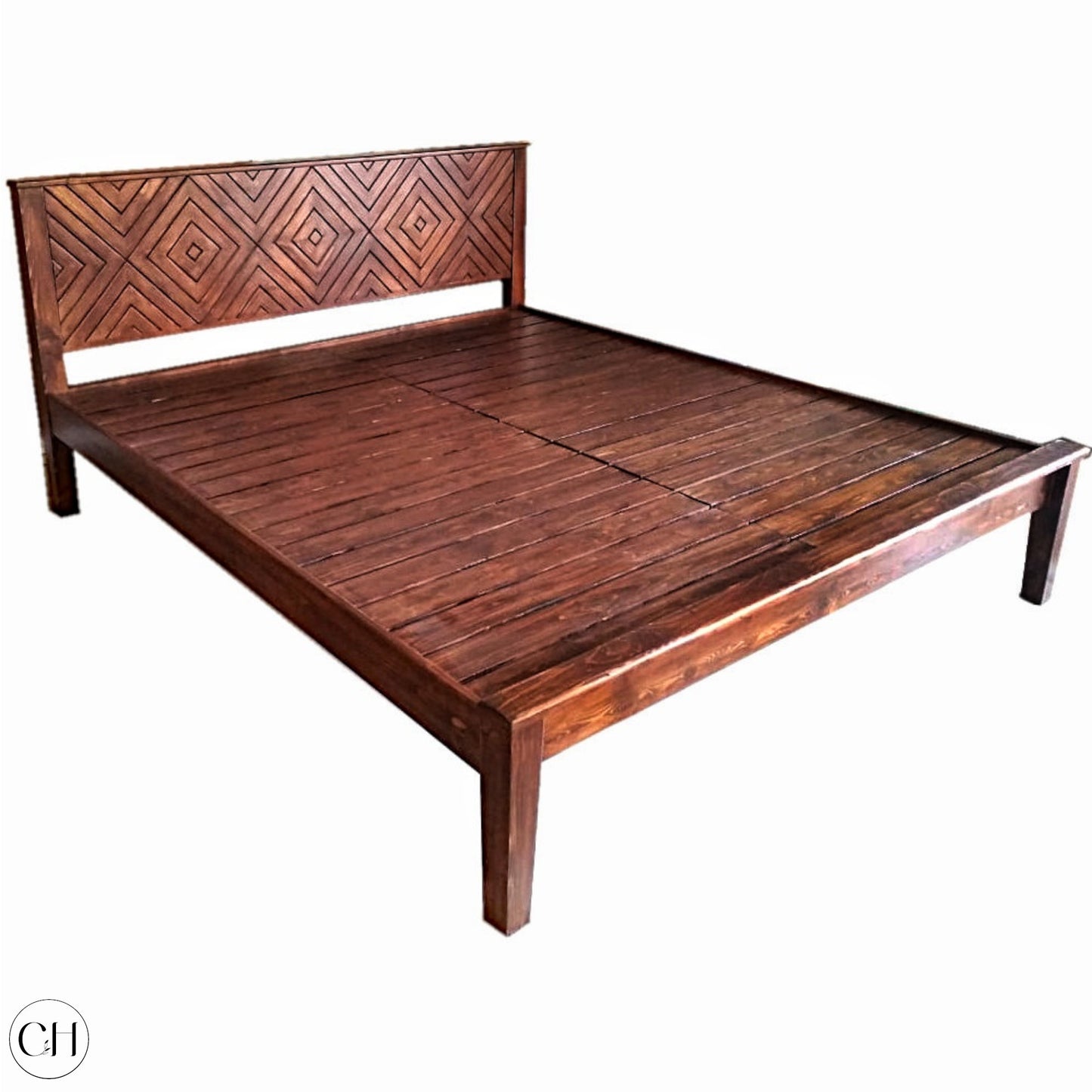 Rosette - Solid Wood Bed with Intricate Headboard - CustHum