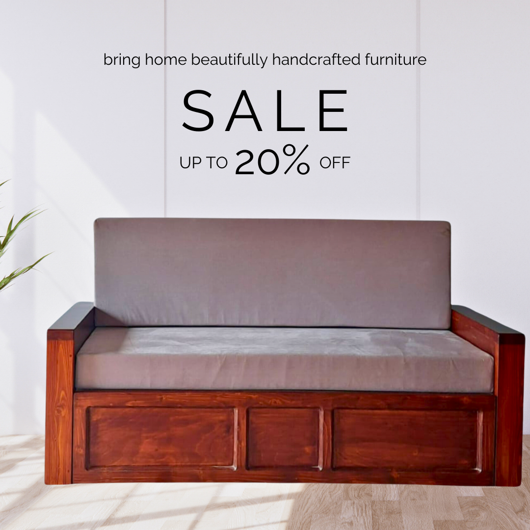 Sale announcement, up to 20% off, featured image of CustHum sofa-cum-bed