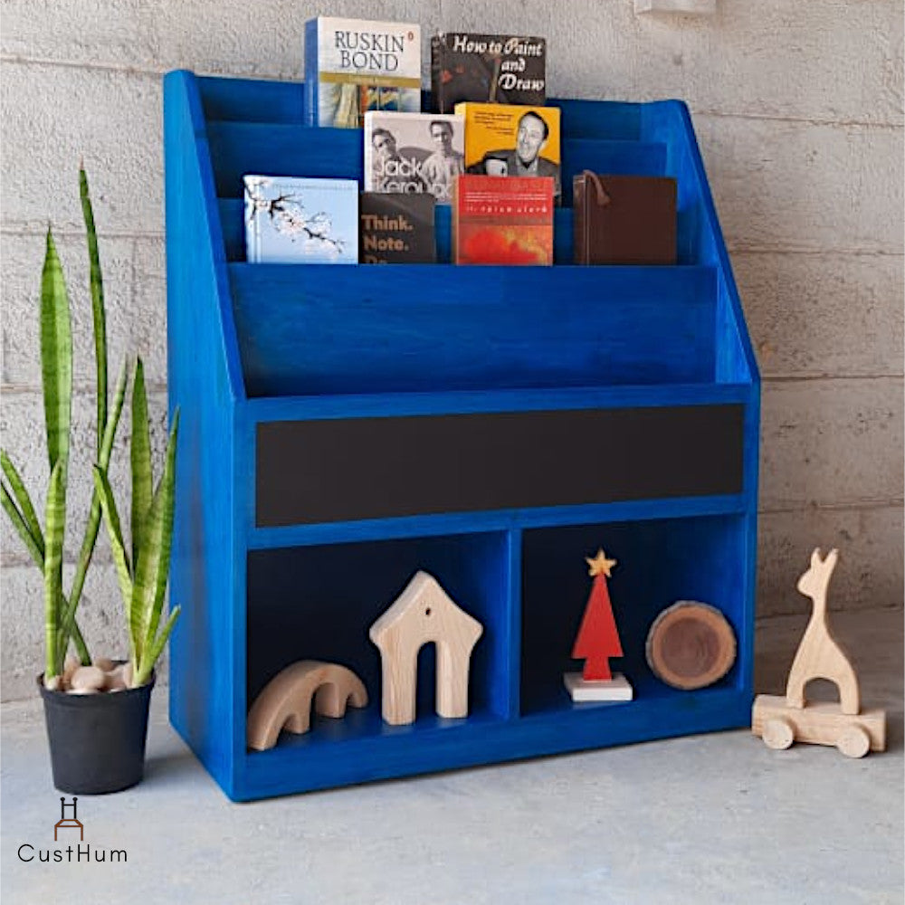 CustHum children's room collection image, compact bookshelf and toys shelf, blue