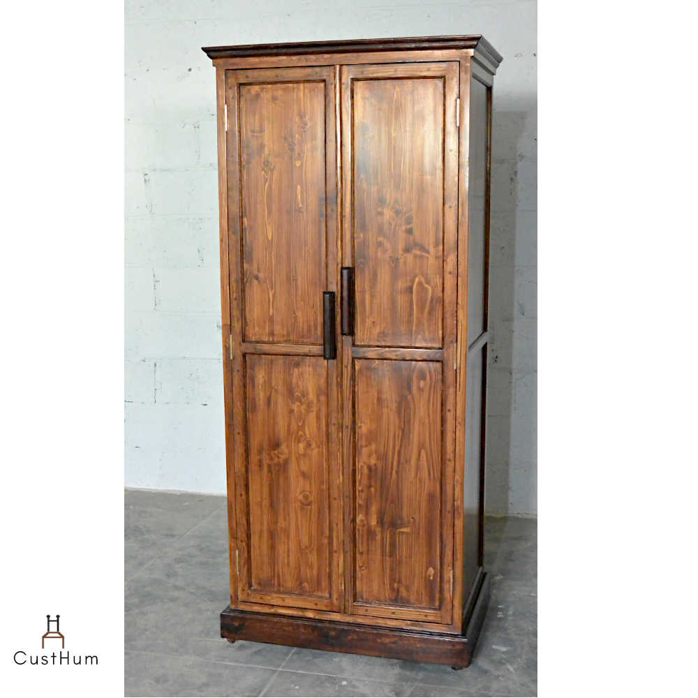 CustHum Wardrobes Collection showing double door wardrobe with long wooden handles