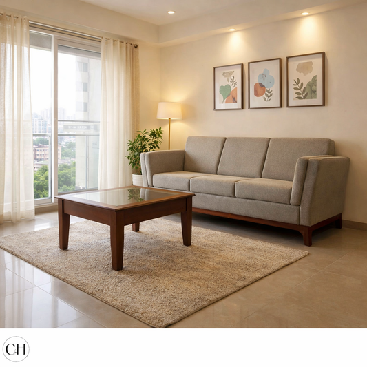 Aasana - 3-Seater Upholstered Sofa in Elegant Gray