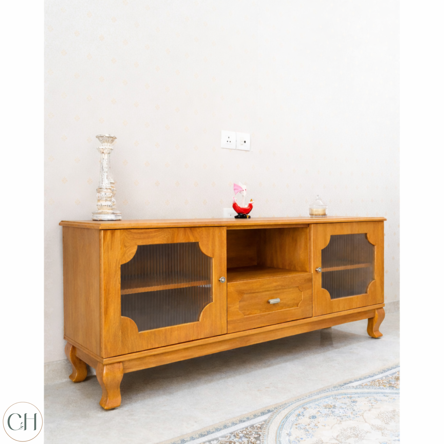 Adelaide - Ornate Wooden TV Stand with Fluted Glass