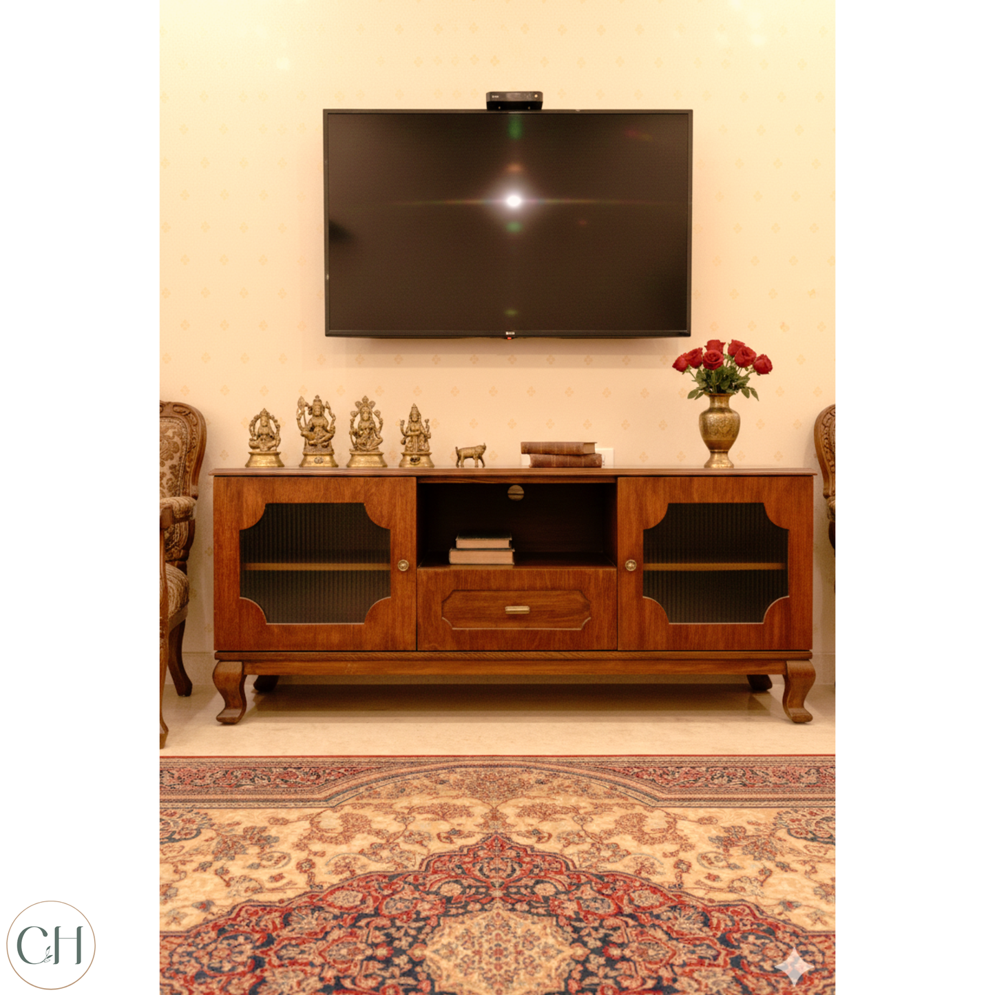 Adelaide - Ornate Wooden TV Stand with Fluted Glass