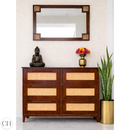 Antonio - Extra Large Wooden Shoe Cabinet with Rattan Panels