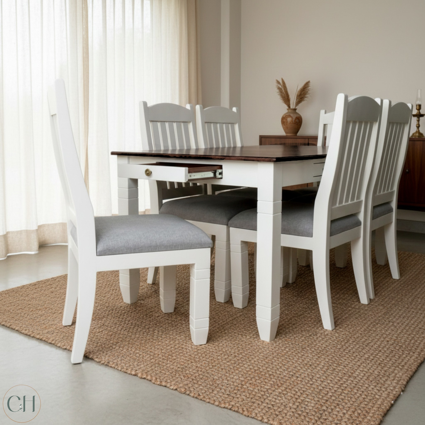 Chamonix - Farmhouse-style 6-Seater Dining Set with Cutlery Drawers