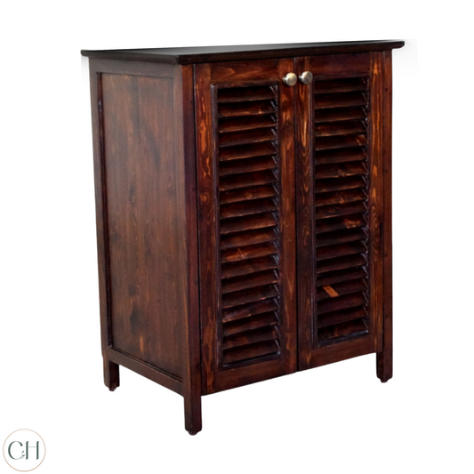 Wooden shoe cabinet with louvred doors 