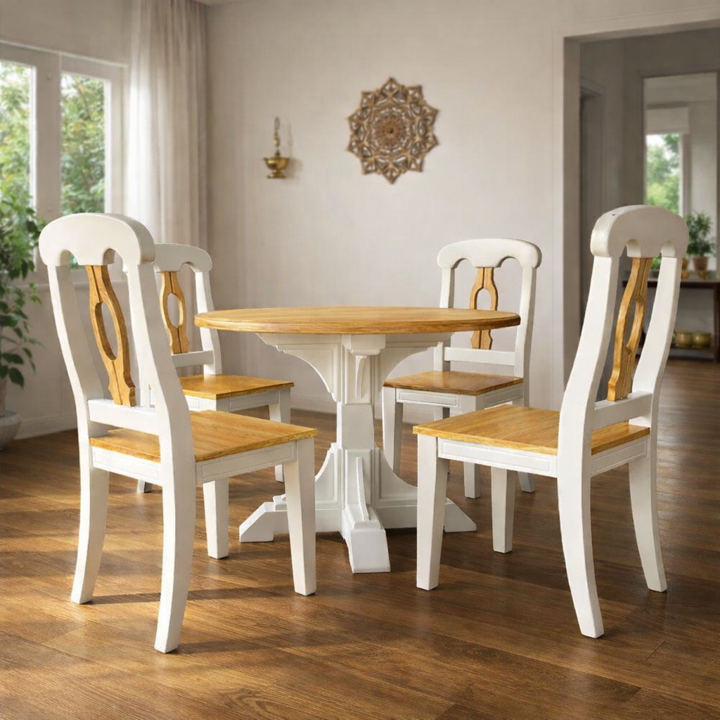 Olive - Farmhouse-style 4-Seater Solid Wood Round Dining Set