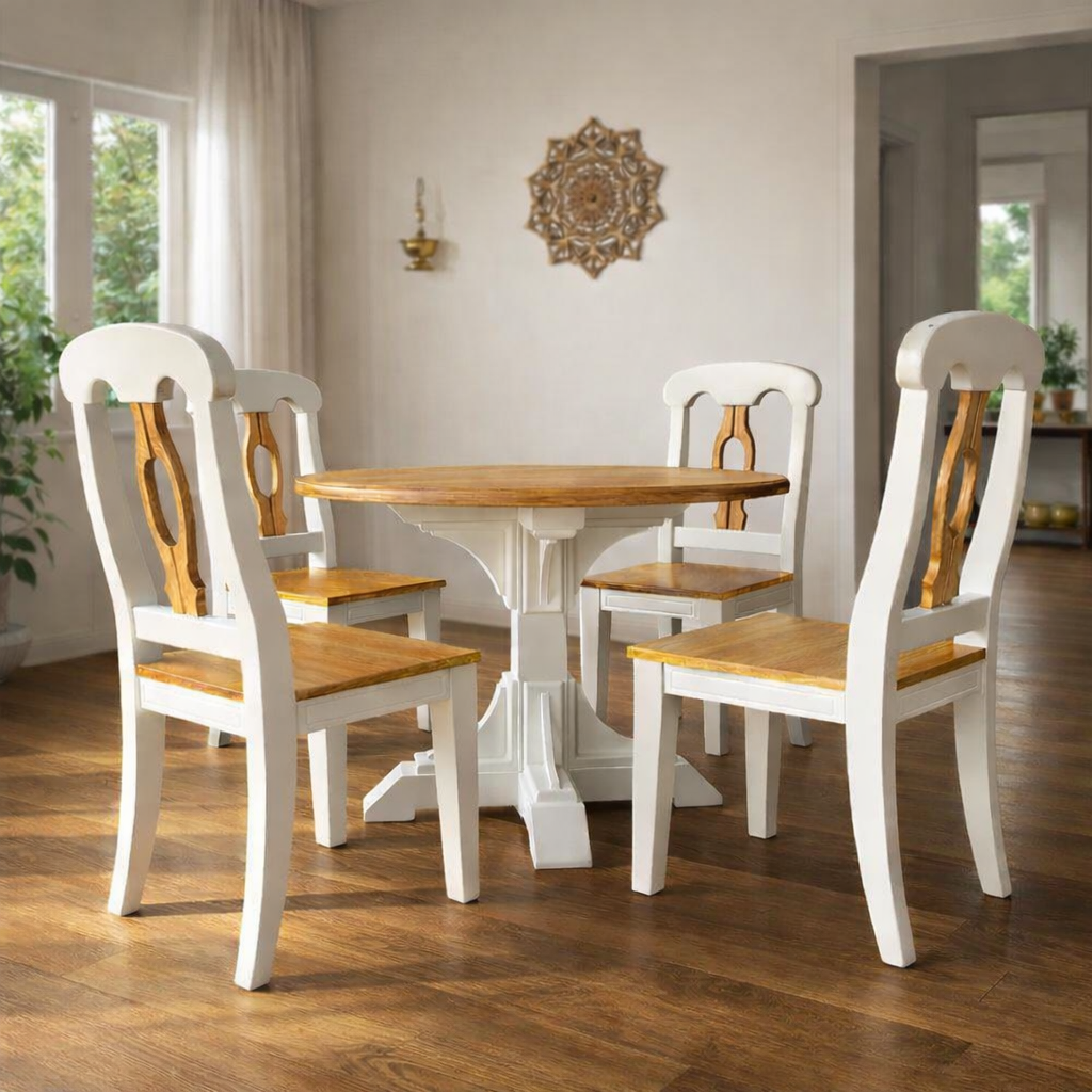 Olive - Farmhouse-style 4-Seater Solid Wood Round Dining Set