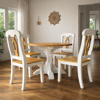 Olive - Farmhouse-style 4-Seater Solid Wood Round Dining Set