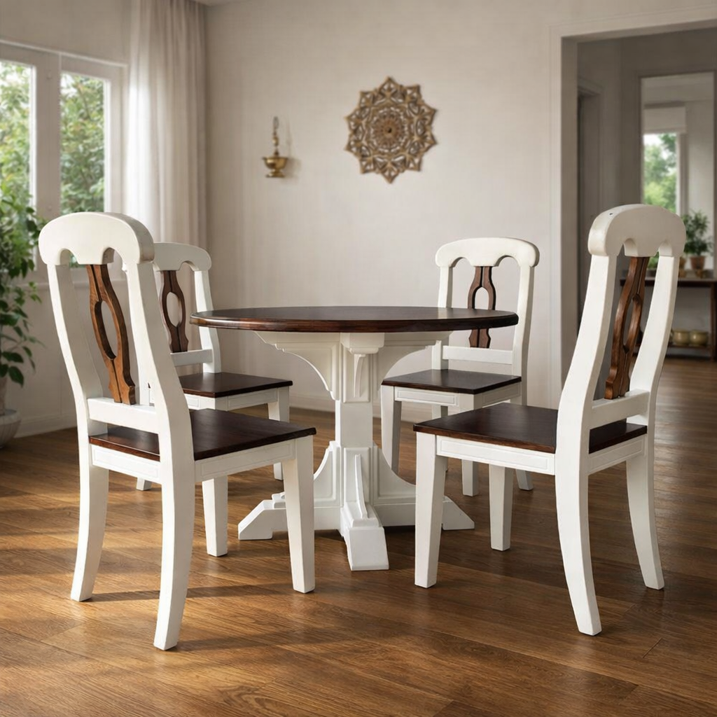 Olive - Farmhouse-style 4-Seater Solid Wood Round Dining Set
