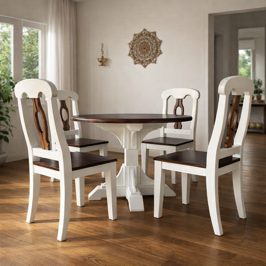 Olive - Farmhouse-style 4-Seater Solid Wood Round Dining Set