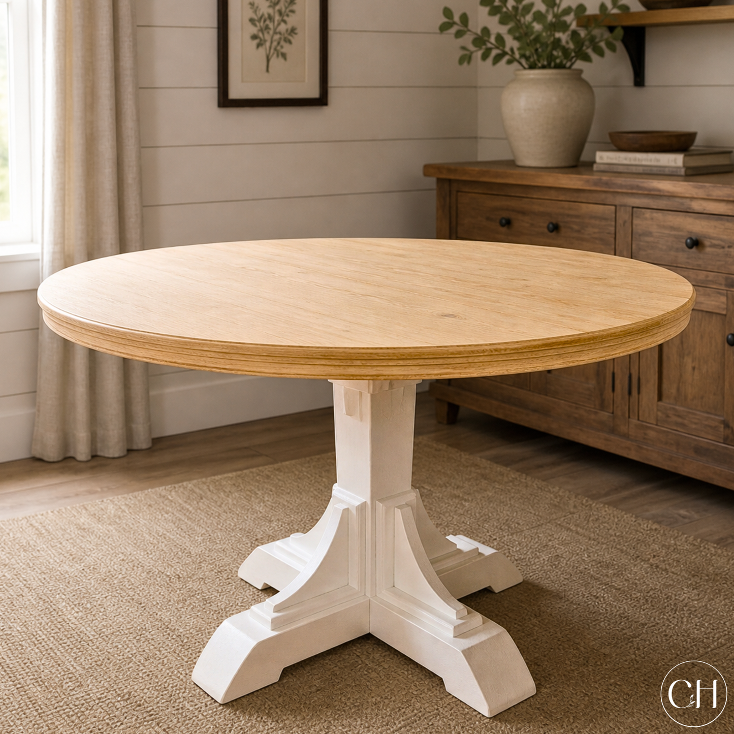 Olive - Farmhouse-style 4-Seater Solid Wood Round Dining Set