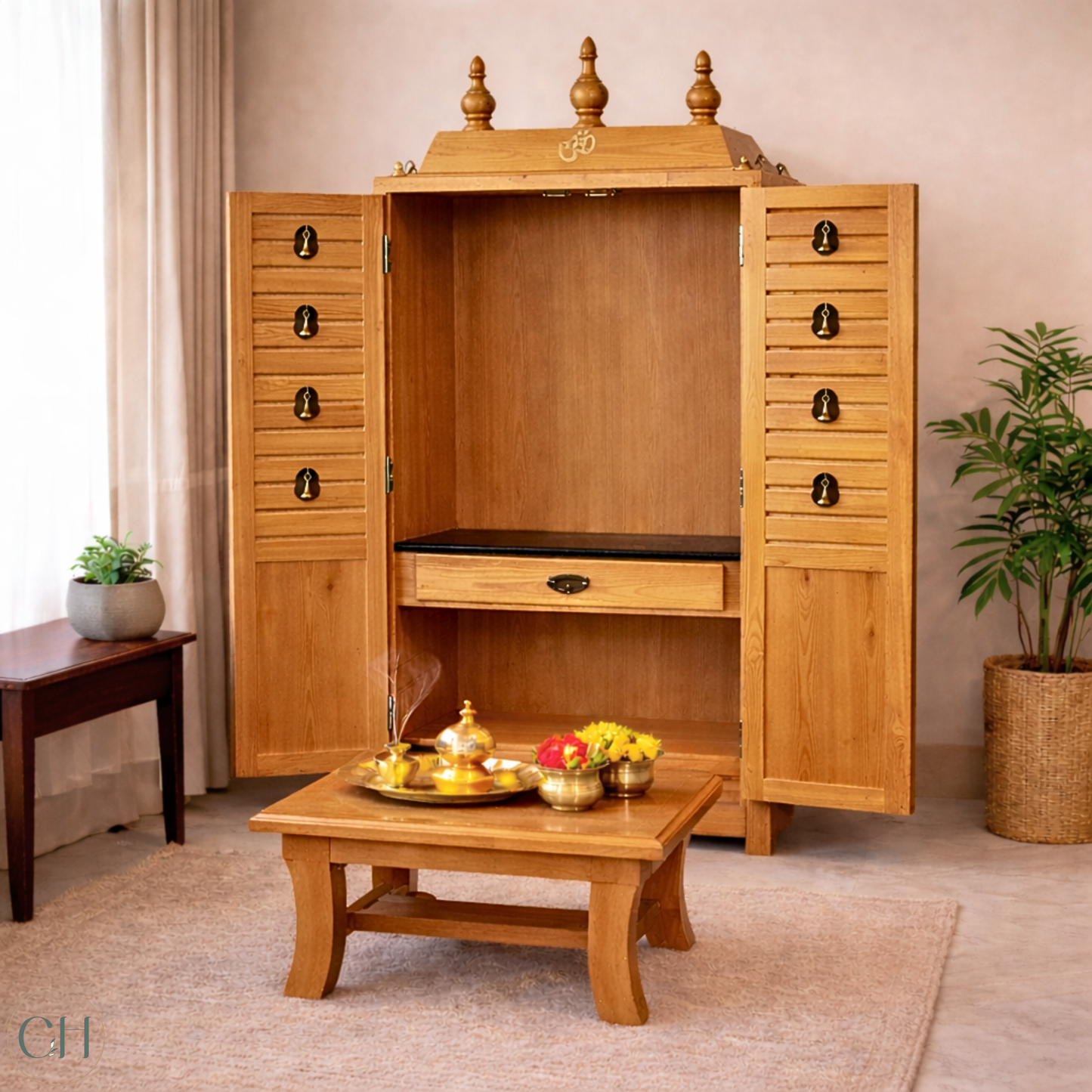 Prarthana - Compact Pooja Mandir with Stowable Stool