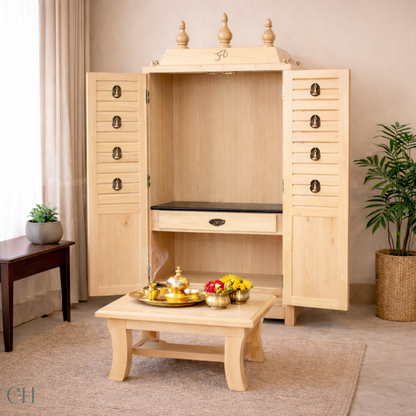 Prarthana - Compact Pooja Mandir with Stowable Stool