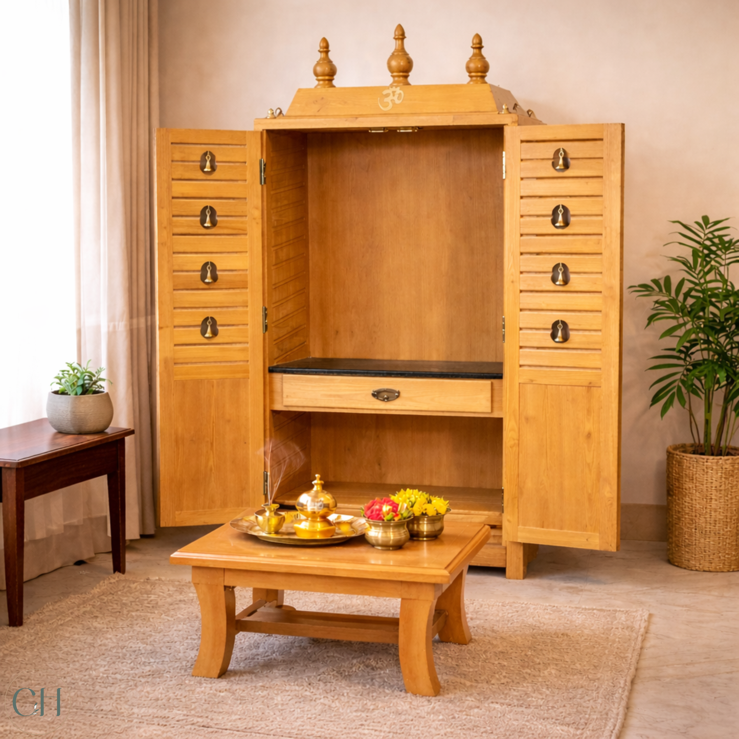 Prarthana - Compact Pooja Mandir with Stowable Stool