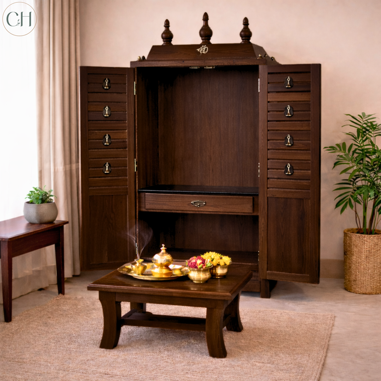 Prarthana - Compact Pooja Mandir with Stowable Stool