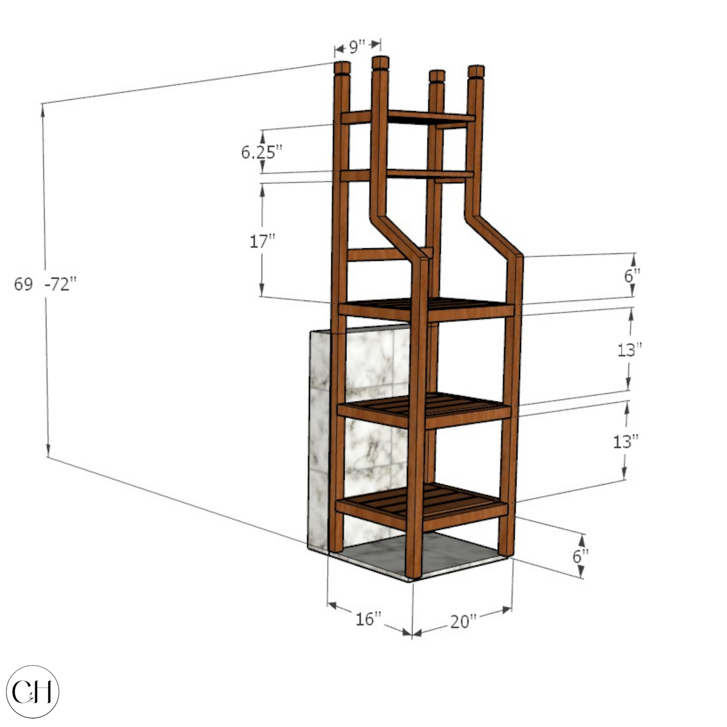 Zeenat - Tiered Wooden Etagere Open Shelf