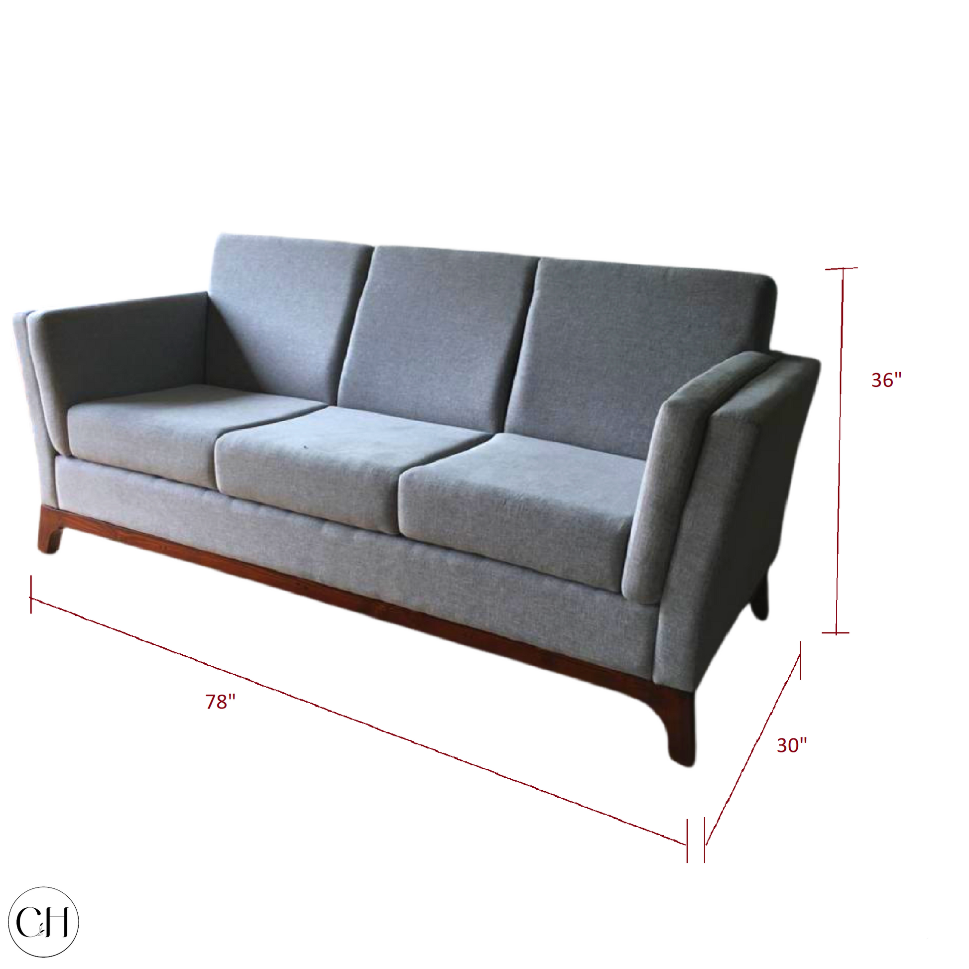 CustHum-Aasana- 3-seater upholstered sofa in gray fabric (dimensions)