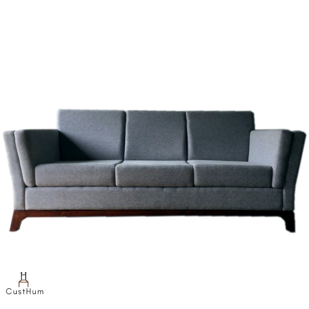 CustHum Aasana, 3-Seater Upholstered Sofa in gray fabric, front view against white background