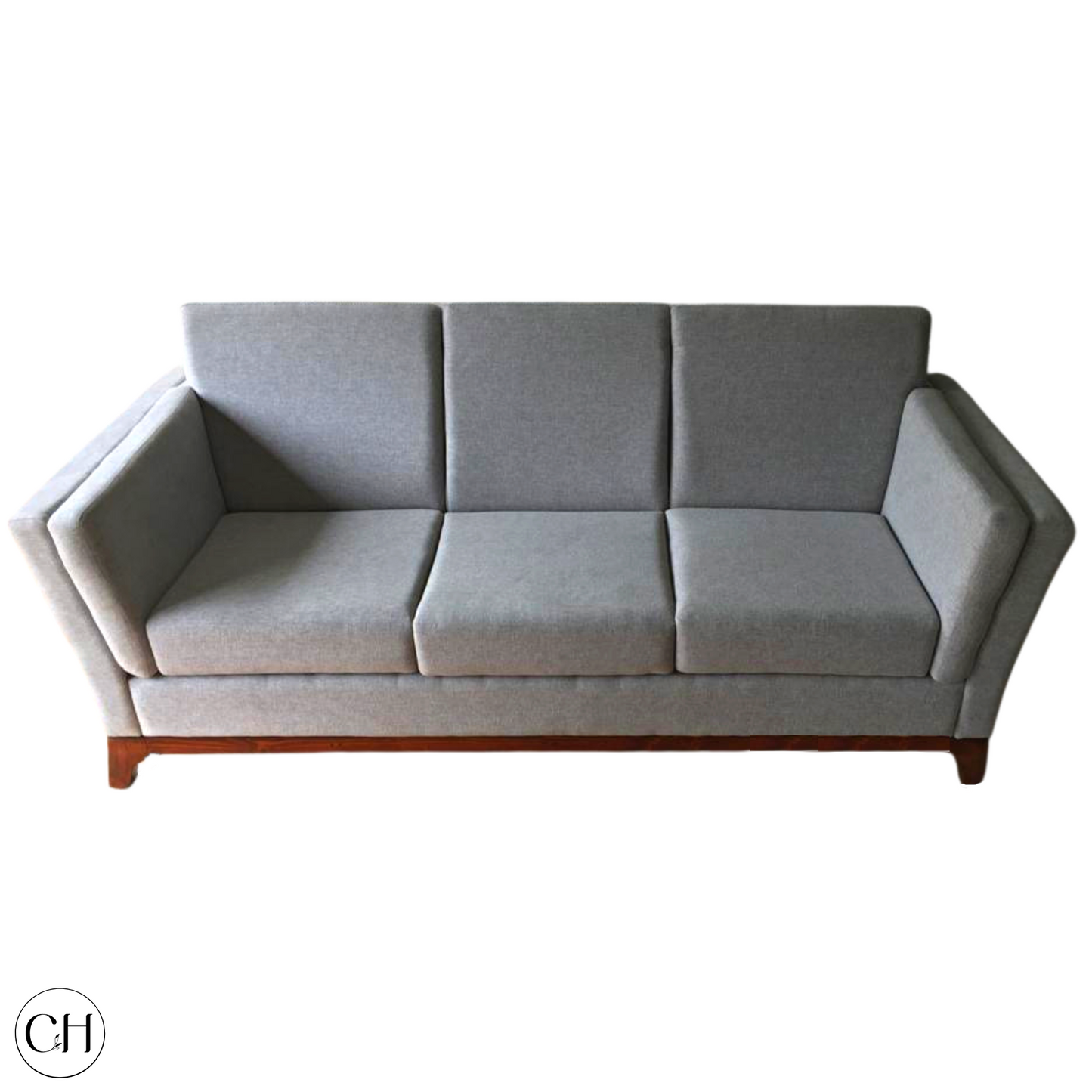 CustHum Aasana, 3-Seater Upholstered Sofa in gray fabric, top view against white background