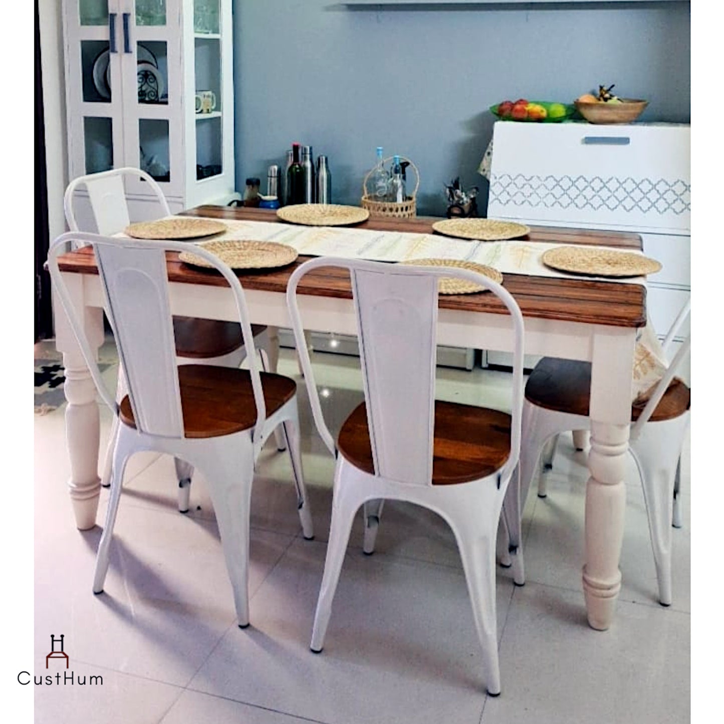 CustHum-Aberdeen-farmhouse style dining table metal chairs