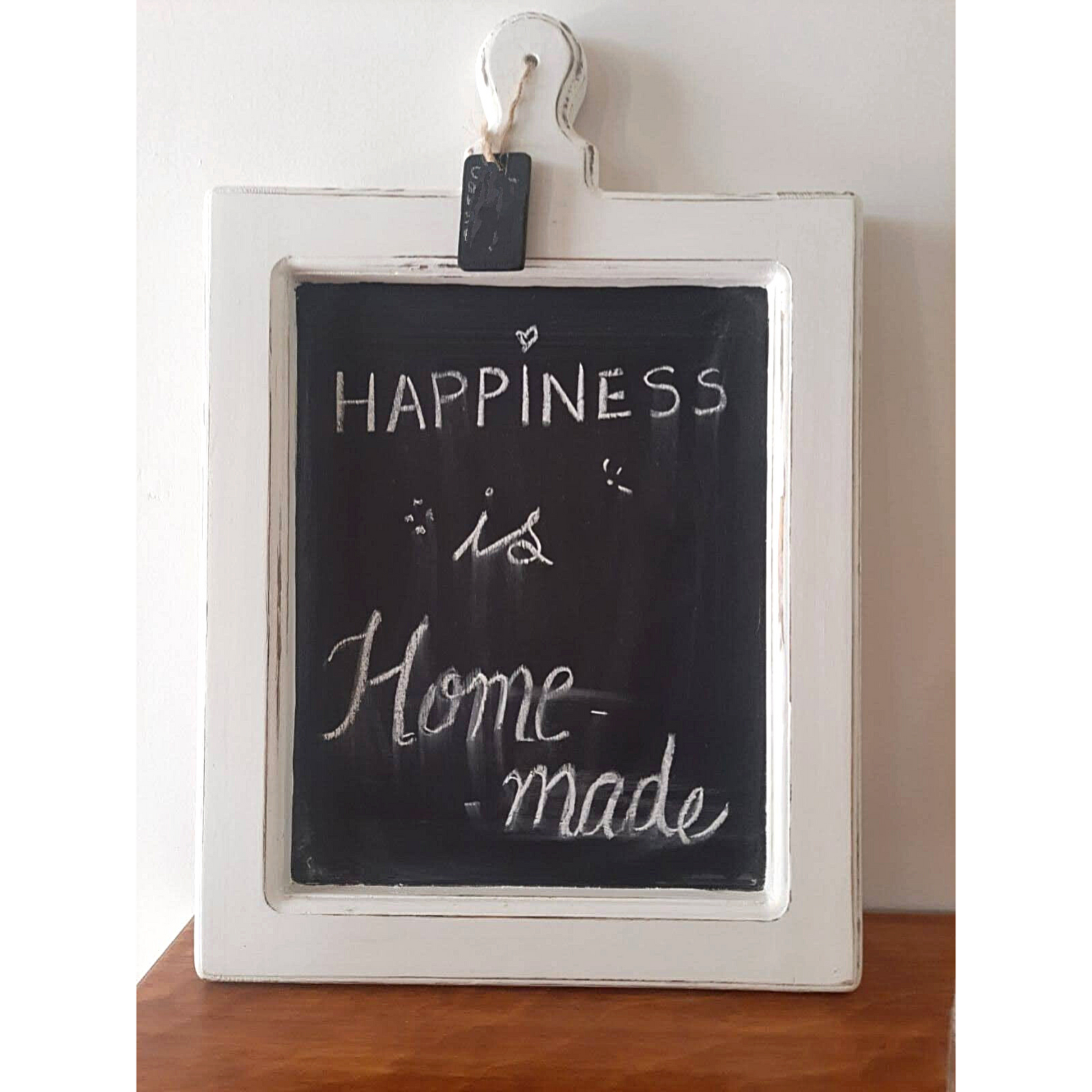 CustHum-Bistro-farmhouse wooden chalkboard in white distressed finish with a quote