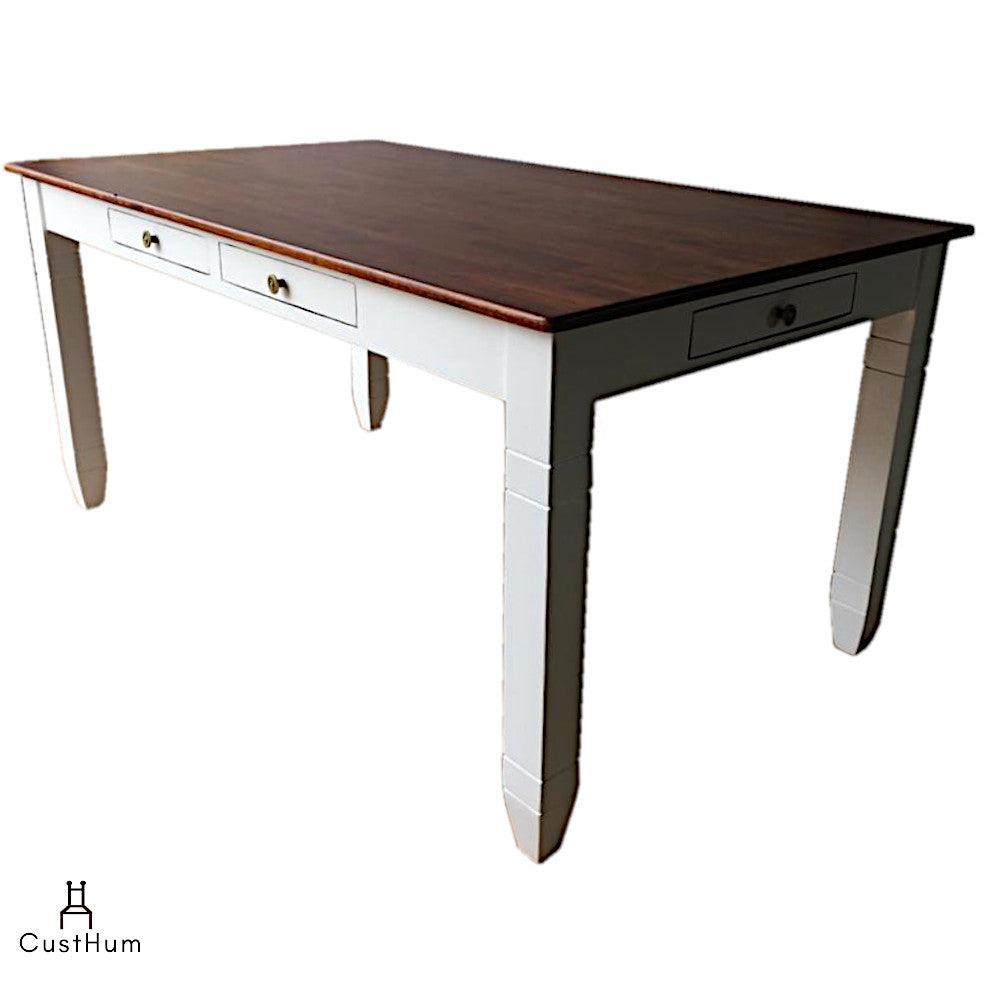 CustHum-Chamonix-farmhouse-style 6 seater dining with cutlery drawers-table side view