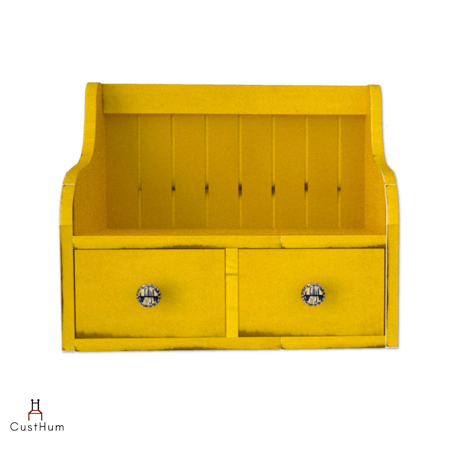 CustHum-Downton-multipurpose kitchen countertop organizer-distressed yellow (front)