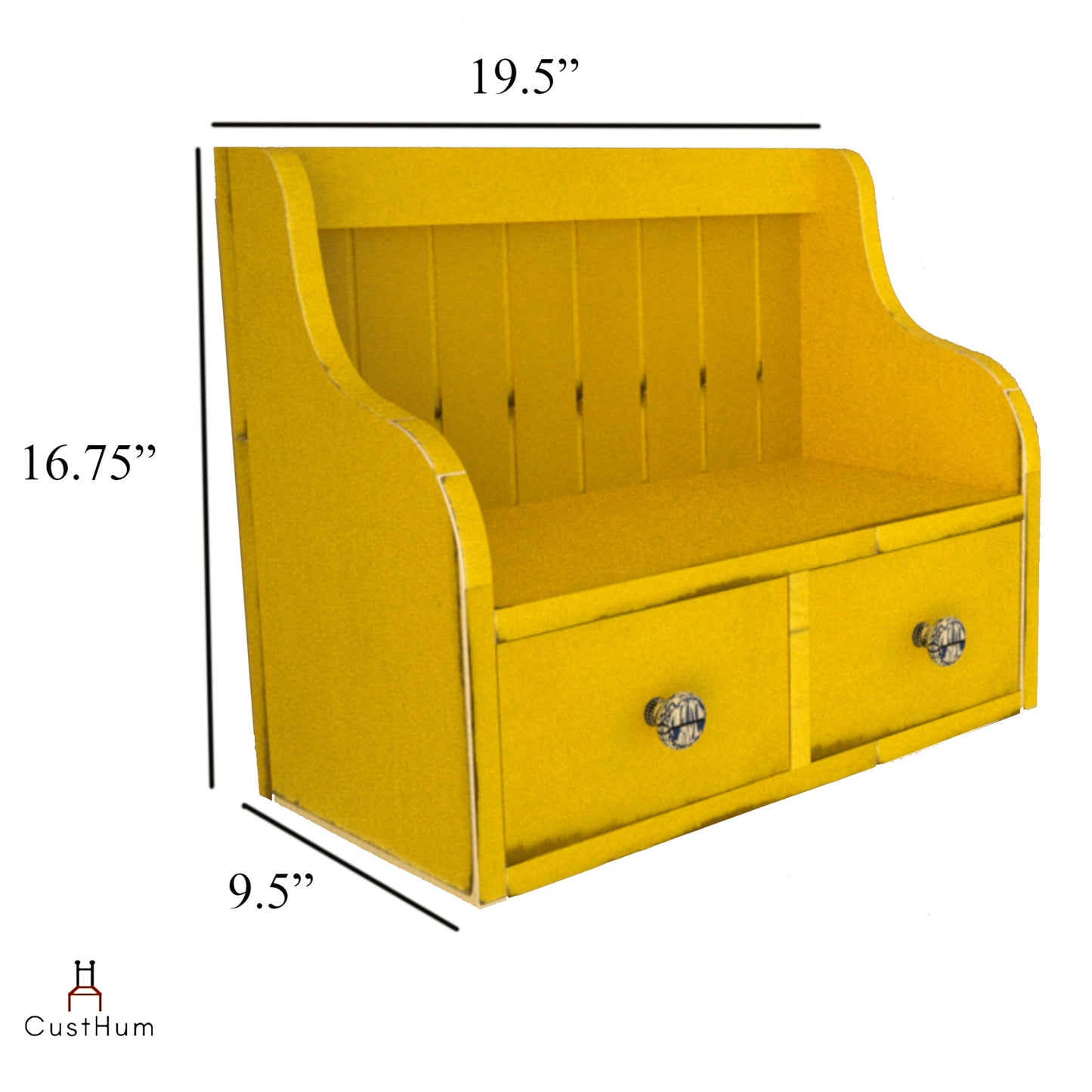 CustHum-Downton-multipurpose kitchen countertop organizer-distressed yellow-dimensions