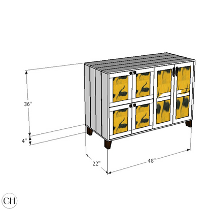 CustHum-Flamingo - Multipurpose Wooden Storage Cabinet with Fabric-Laminated Doors (dimensions)