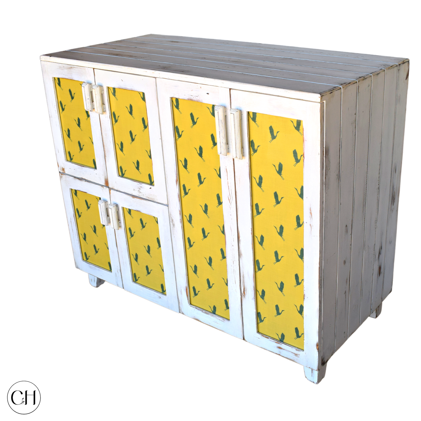 Flamingo - Multipurpose Wooden Storage Cabinet with Fabric-Laminated Doors (top view, white background)