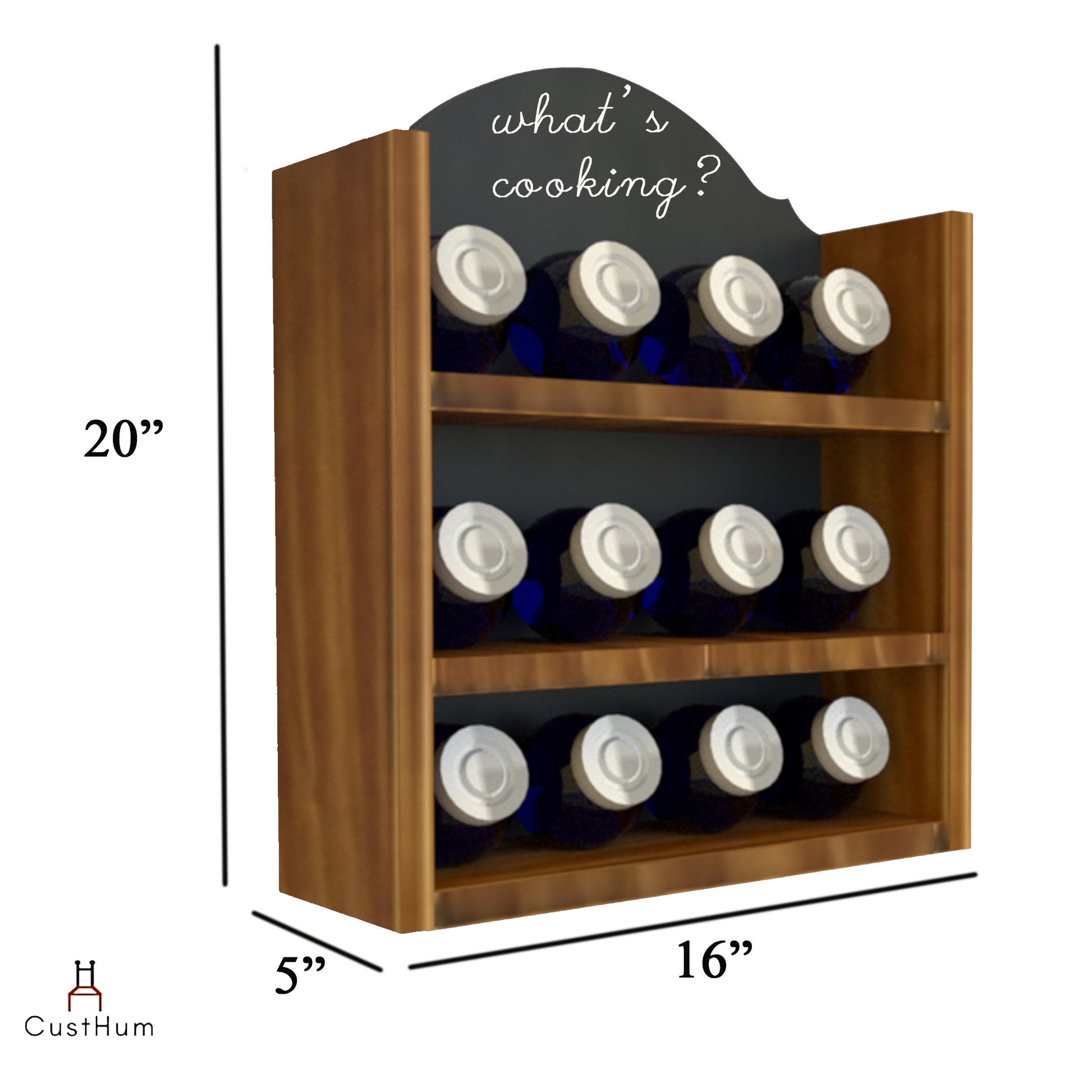 CustHum-Ginger-farmhouse- style wooden spice rack with blackboard paint on the back-dimensions