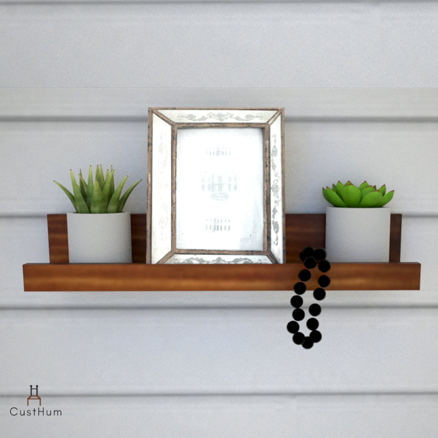 CustHum-Ledge-minimalistic wooden shelf-front view with props-01