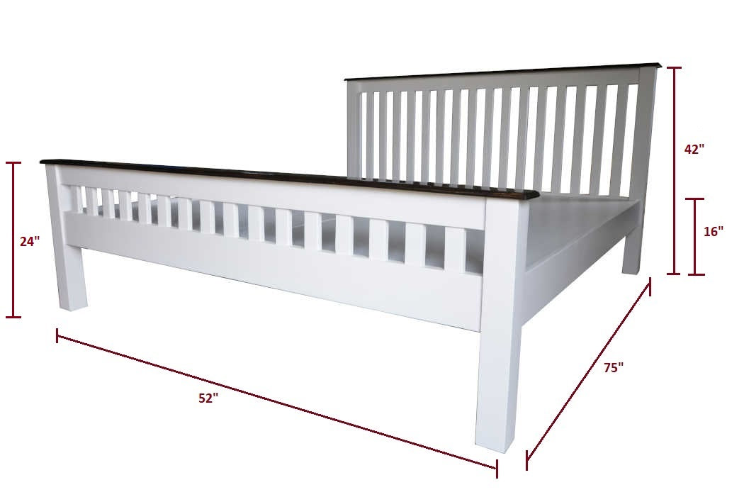 CustHum-Linden-two tone solid wood cot with slatted design-dimensions for compact size