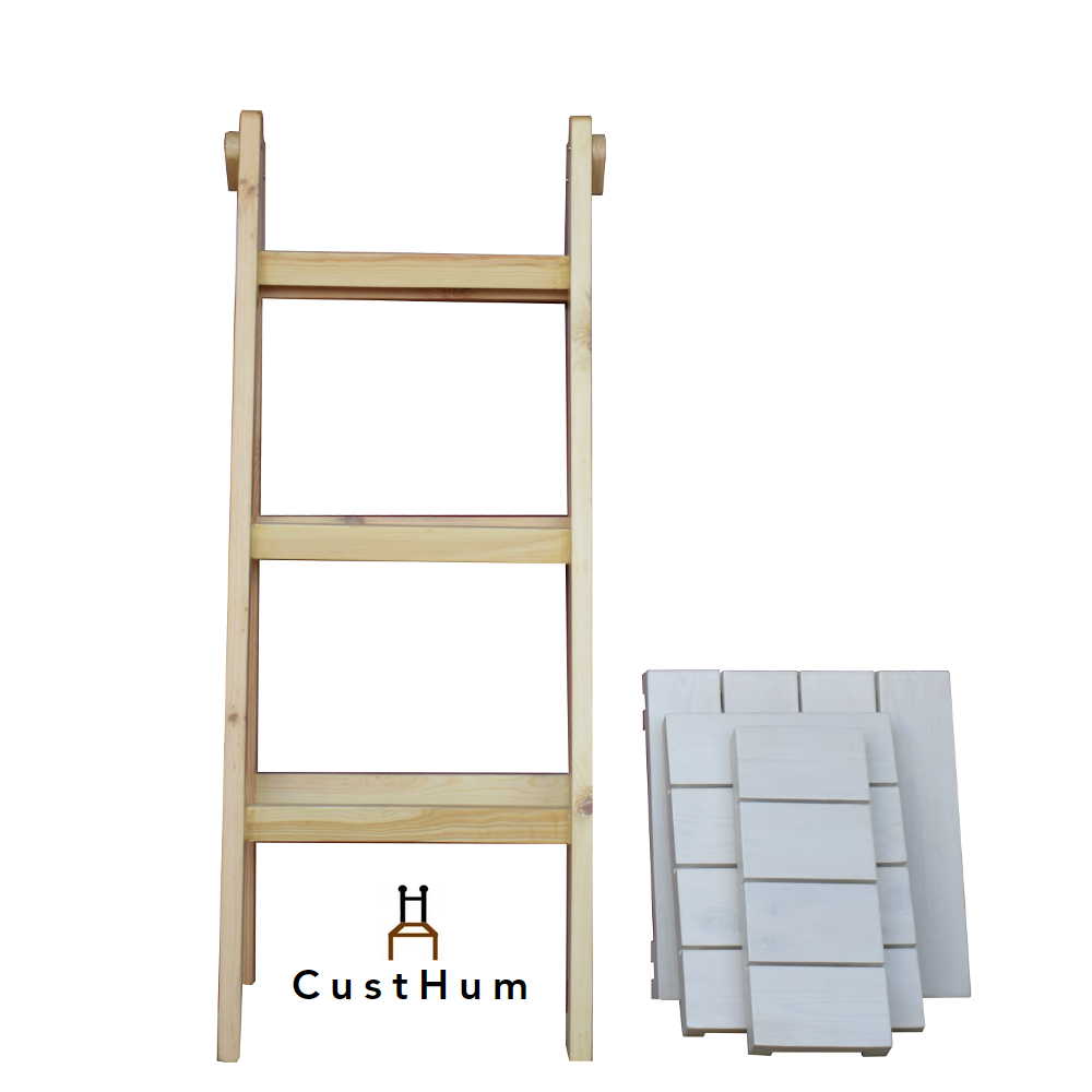 Zeppelin - 3-Tier Solid Pinewood Ladder Shelf - CustHum