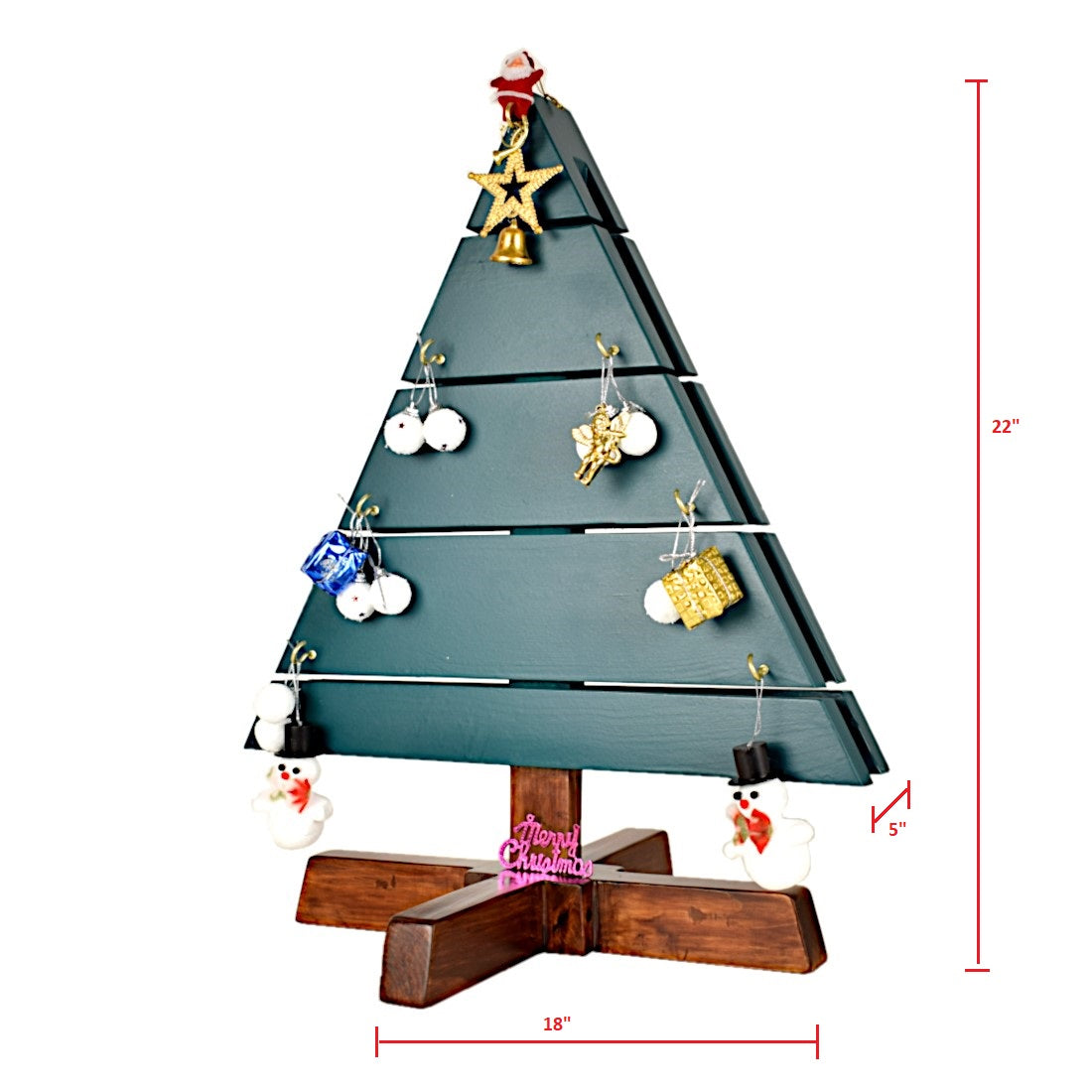 CustHum-Noel-solid pinewood minimalistic Christmas tree with brass hooks and removable base (dimensions)