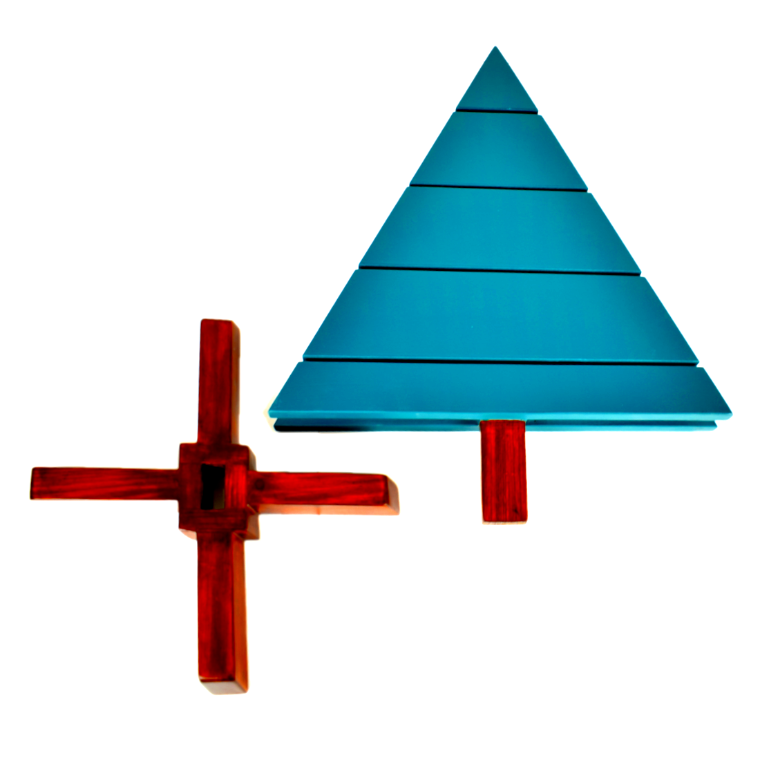 CustHum-Noel-solid pinewood minimalistic Christmas tree with brass hooks and removable base (showing removable base)