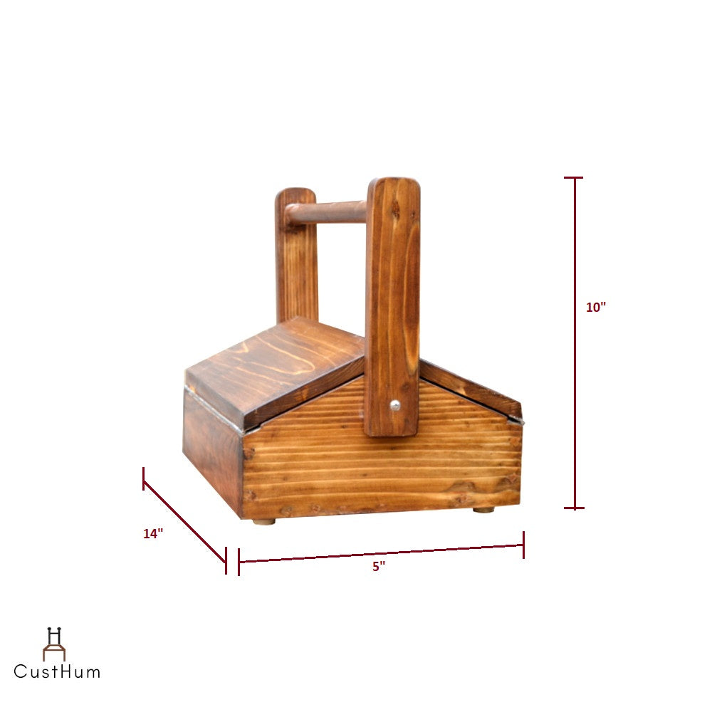 CustHum-Stash-solid pinewood table top tuck box with wooden handle (dimensions 14x5x10 inches)